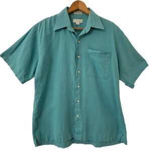 Cutter & Buck Mens Linen Blend Shirt Sz M Casual Short Sleeve Button Up Beach‎